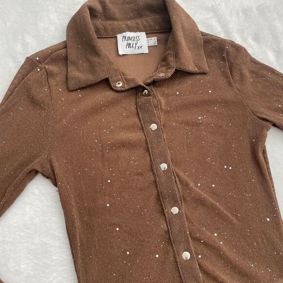 princess polly sheer long sleeve button down size 0 - Picture 3 of 3